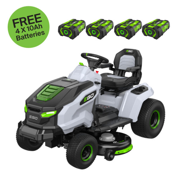 EGO TR4201E 107CM Ride-On Side Discharge Tractor Mower + 4x FREE 10Ah Batteries
