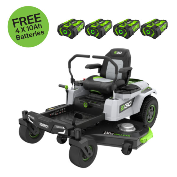 EGO ZT5201E-L 132cm Z6 Zero Turn Ride-On Mower + 4x FREE 10Ah Batteries