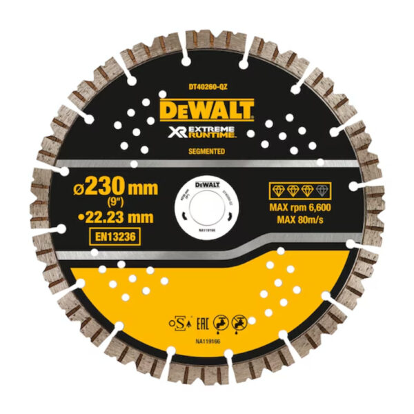 DeWalt DT40260-QZ EXTREME RUNTIME 230mm x 22.23mm Segmented All-Purpose Diamond Wheel