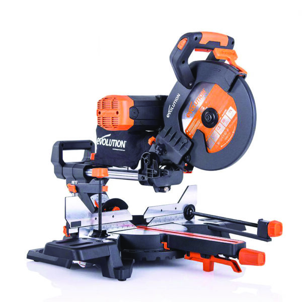 Evolution R255SMS-DB+ 255mm Double Bevel Sliding Compound Mitre Saw With 40T Wood Blade And 28T Multi-Material TCT Blade