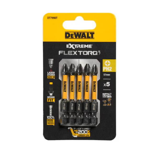 DeWalt DT7998T-QZ Extreme PH2 57mm FlexTorq Screwdriver Bit (5 Pcs)