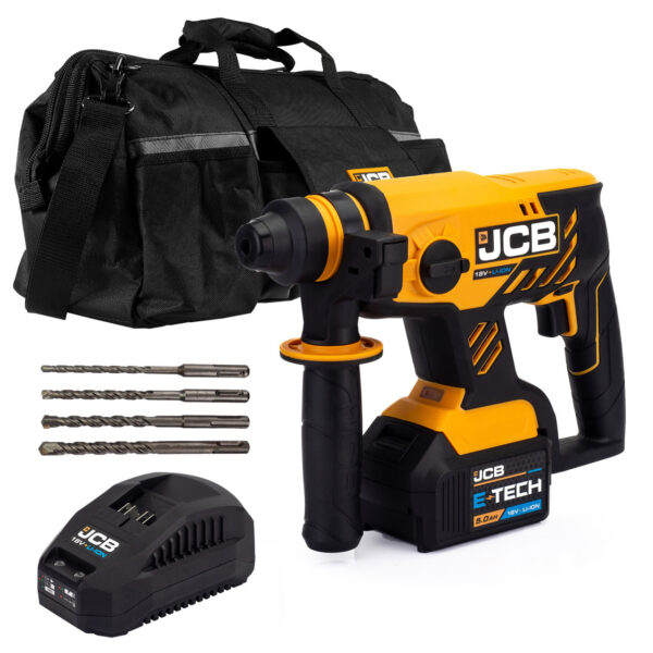 JCB 18V Brushless SDS Rotary Hammer Drill 5Ah Battery With 20" Kit Bag