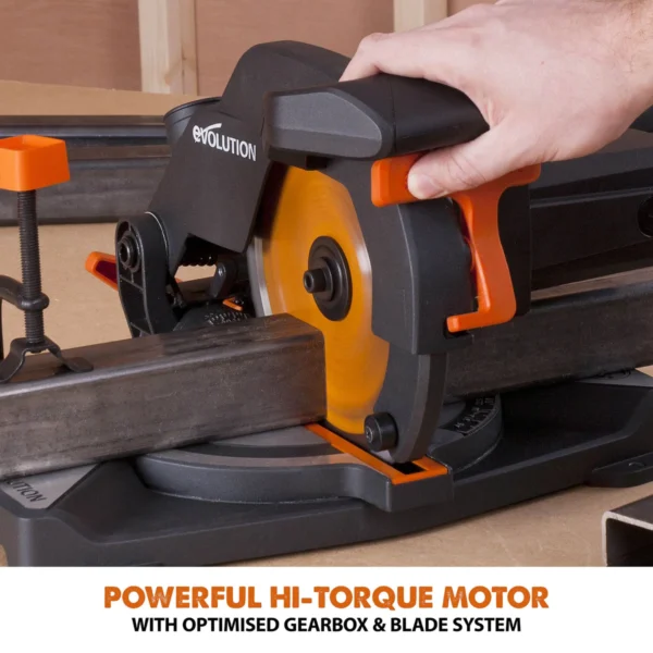 Evolution R210CMS+ 110v 210mm 1200w Compound Mitre Saw With TCT Multi-Material Cutting Blade
