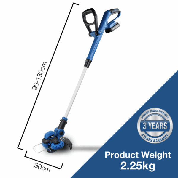Hyundai 20V 2-in-1 Cordless Grass Trimmer and Lawn Edger 2Ah Battery, 25cm Cut | HY2187