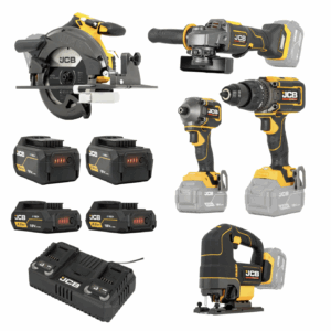 JCB 18V 5-Piece Pro Kit with Combi Drill, Impact Driver, Circular Saw, Angle Grinder and Jigsaw