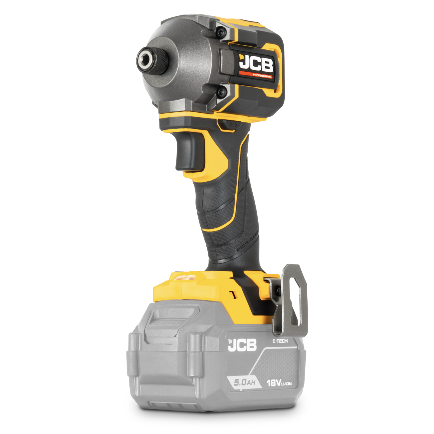 JCB Pro 18V Kit Combi Drill 75Nm Impact Driver 230Nm Angle Grinder 115mm With 2 x 5.0Ah Batteries Charger And Tool Bag