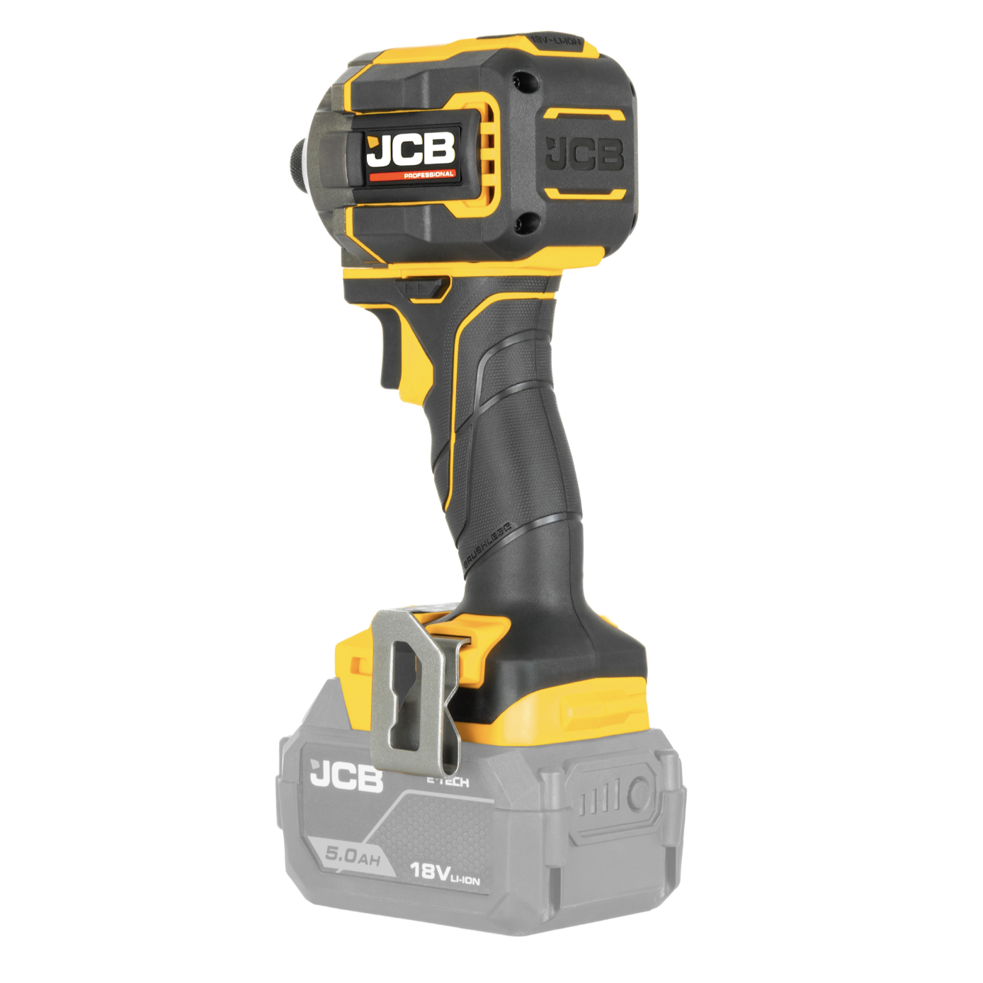 JCB Pro 18V Kit Combi Drill 75Nm Impact Driver 230Nm Angle Grinder 115mm With 2 x 5.0Ah Batteries Charger And Tool Bag