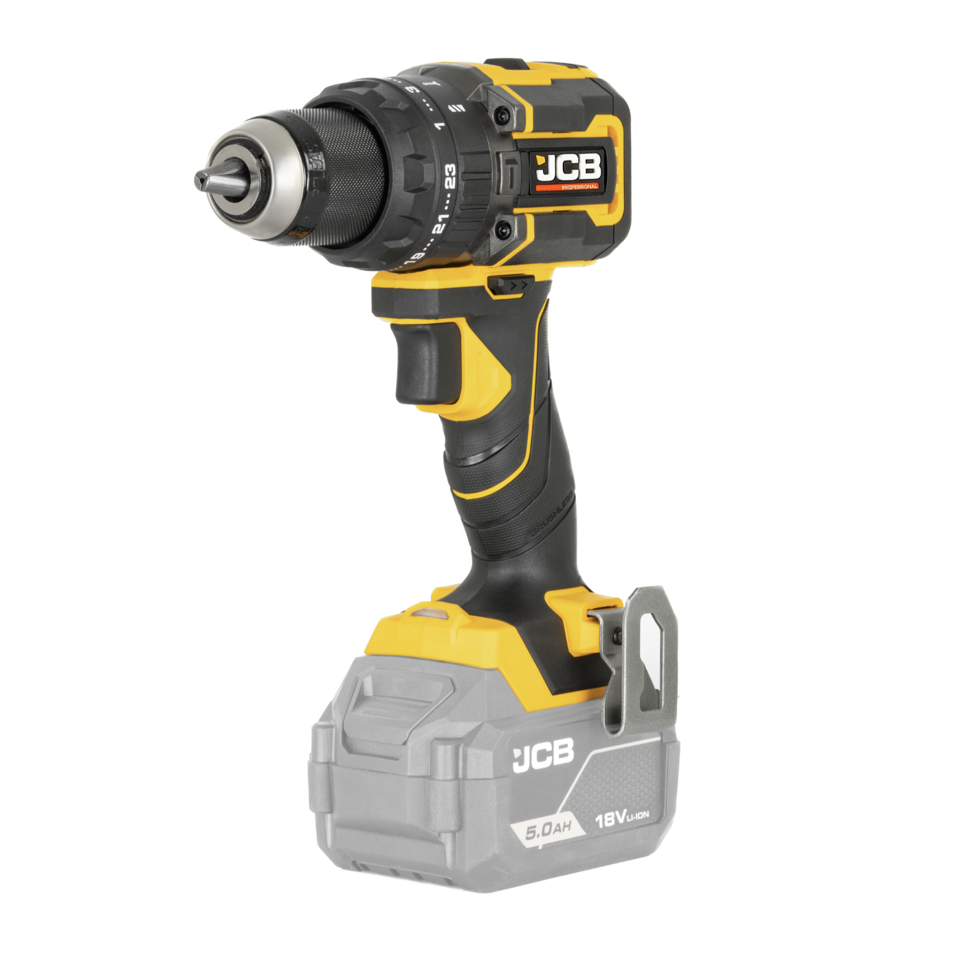 JCB Pro 18V Kit Combi Drill 75Nm Impact Driver 230Nm Angle Grinder 115mm With 2 x 5.0Ah Batteries Charger And Tool Bag