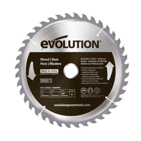 Evolution 230mm General Wood Cutting 40T Blade