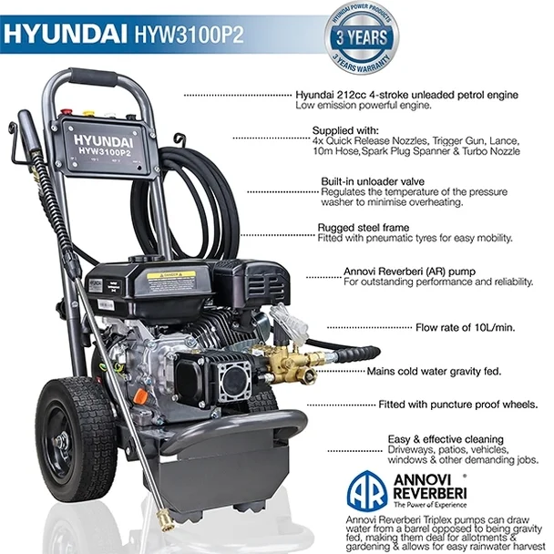 Hyundai Petrol Pressure Washer 3100psi HYW3100P2