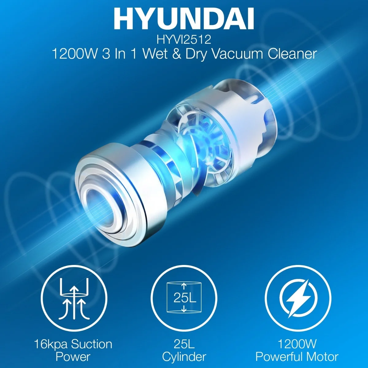 Hyundai 1200W 3-In-1 Wet and Dry Vacuum Cleaner | HYVI2512