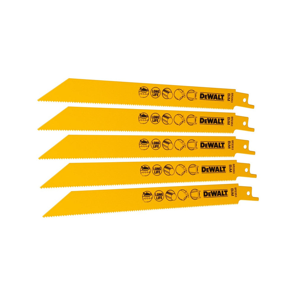 DeWalt DT2353-QZ 203mm 14 TPI Bi-Metal Reciprocating Saw Blades (5 Pack)