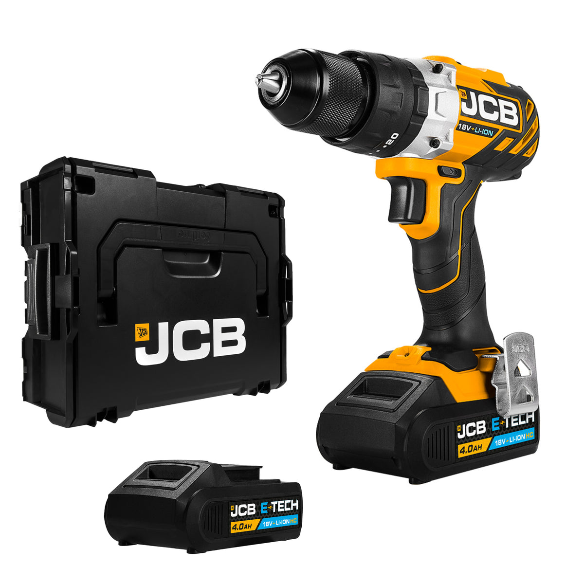 JCB 18V Brushless Combi Drill 2 x 4Ah Battery E-TECH & L-BOXX 136