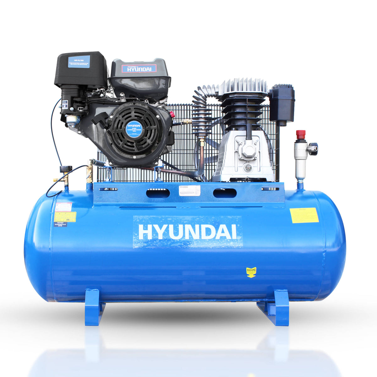 Hyundai HY140200PES 200L Litre Air Compressor, 29CFM/145psi, Twin Cylinder Belt Drive 14hp
