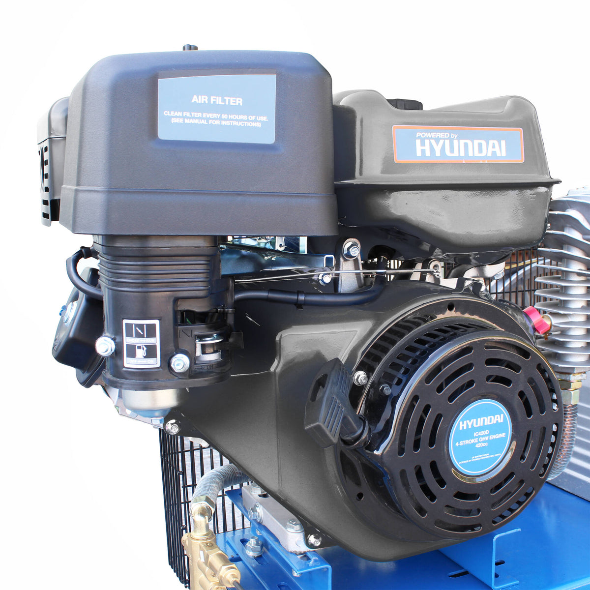 Hyundai HY140200PES 200L Litre Air Compressor, 29CFM/145psi, Twin Cylinder Belt Drive 14hp