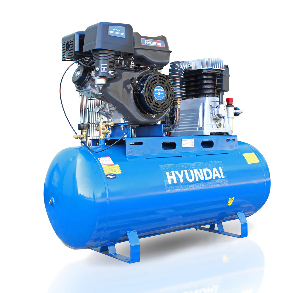 Hyundai HY140200PES 200L Litre Air Compressor, 29CFM/145psi, Twin Cylinder Belt Drive 14hp