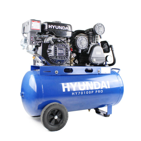 Hyundai HY70100P 90 Litre Air Compressor, 10.7CFM/145psi, Petrol 7hp