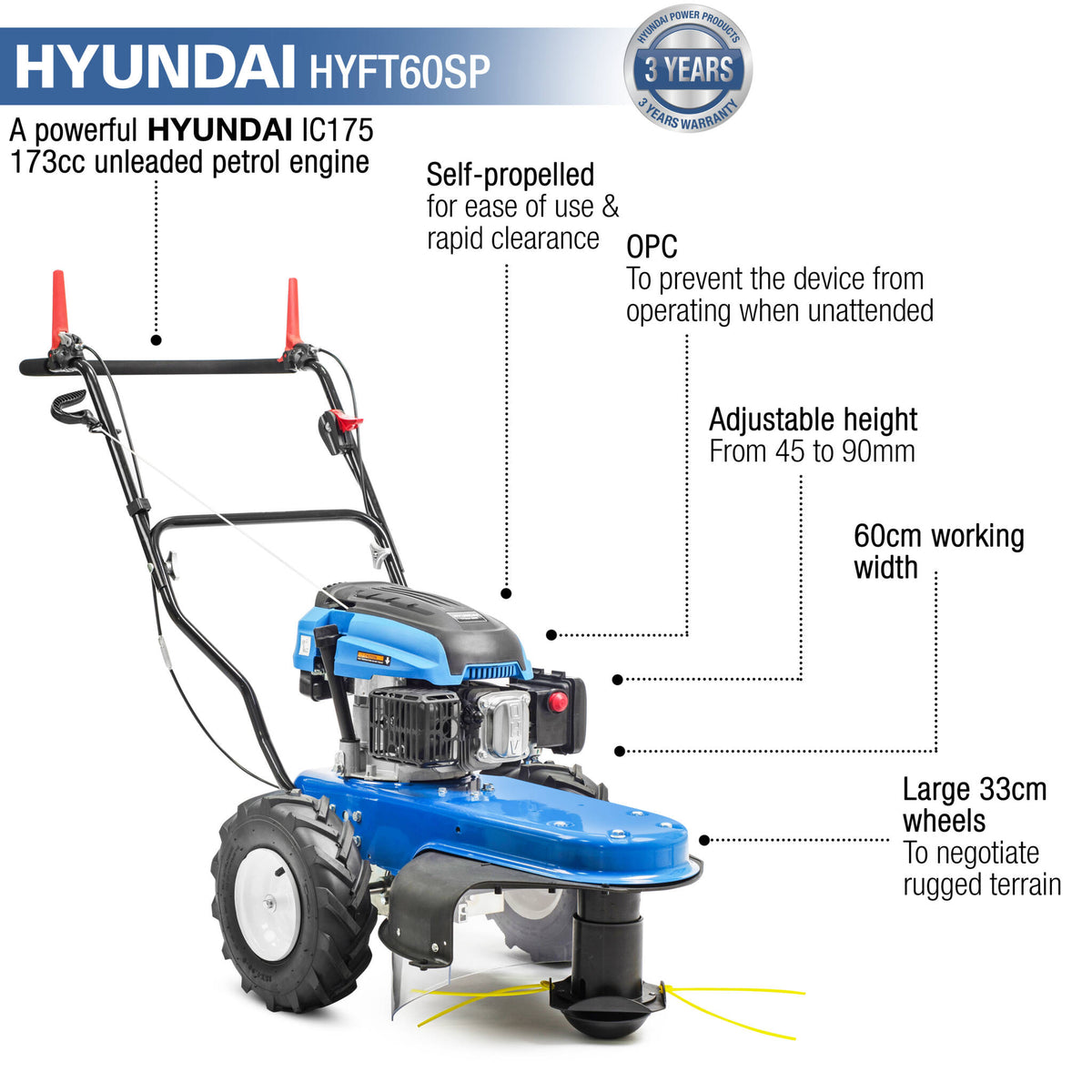 Hyundai HYFT60SP Heavy Duty Self Propelled Petrol Wheeled Grass Trimmer