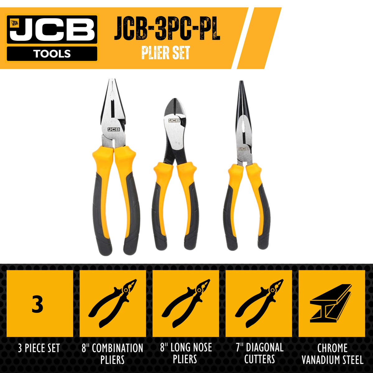 JCB 3 Piece Plier Set