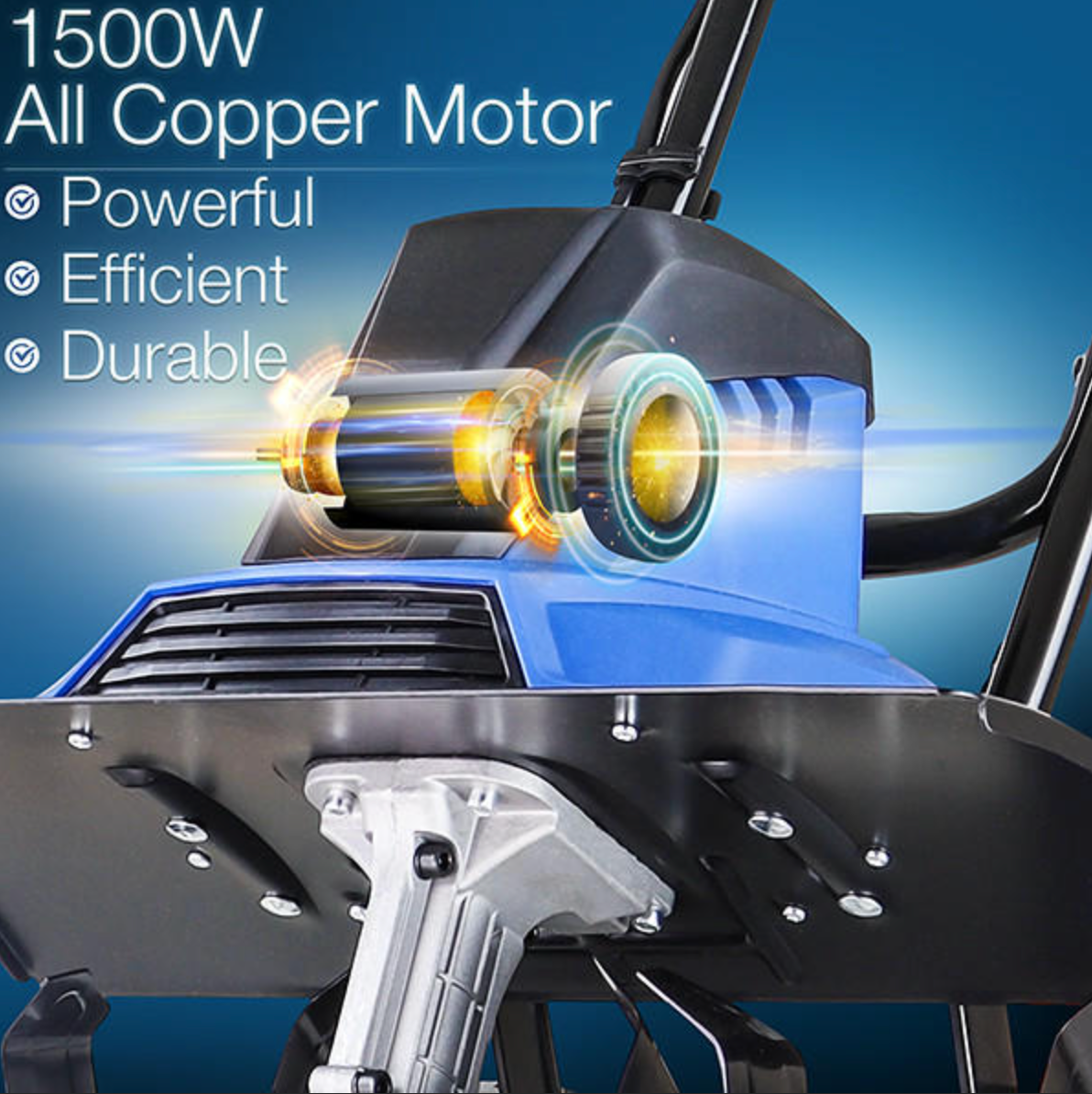 Hyundai 1500W 45cm Electric Garden Tiller, Cultivator, Rotovator and Rototiller 4 x 6 Blades | HYT1500E