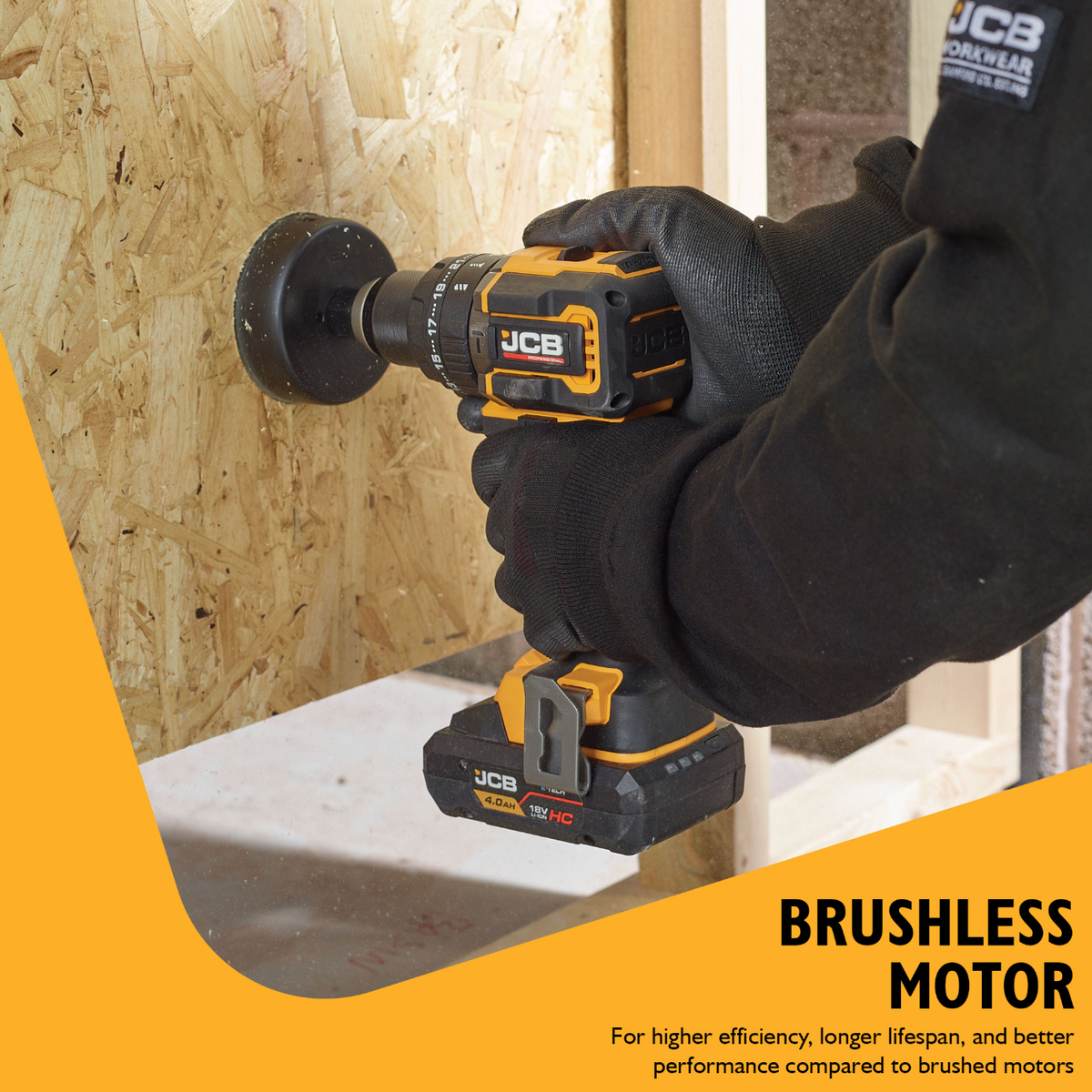 JCB Pro 18V Compact Combi Drill 75Nm, Brushless, 2-Speed, 23+3 Positions & 13mm Metal Chuck (Bare Tool)