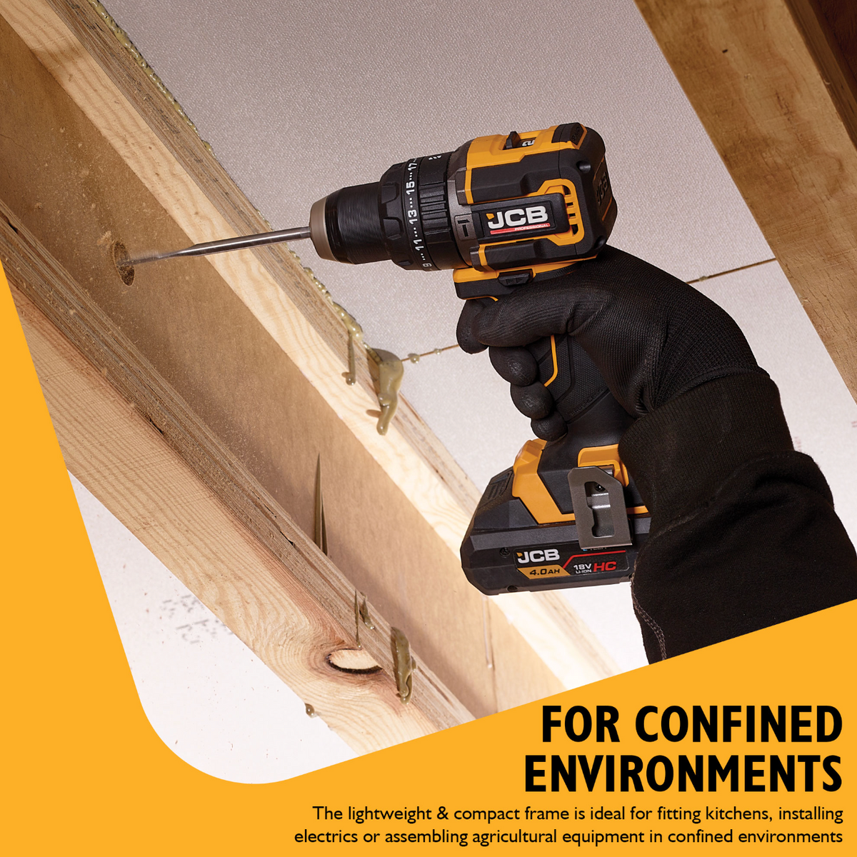 JCB Pro 18V Compact Combi Drill 75Nm, Brushless, 2-Speed, 23+3 Positions & 13mm Metal Chuck (Bare Tool)