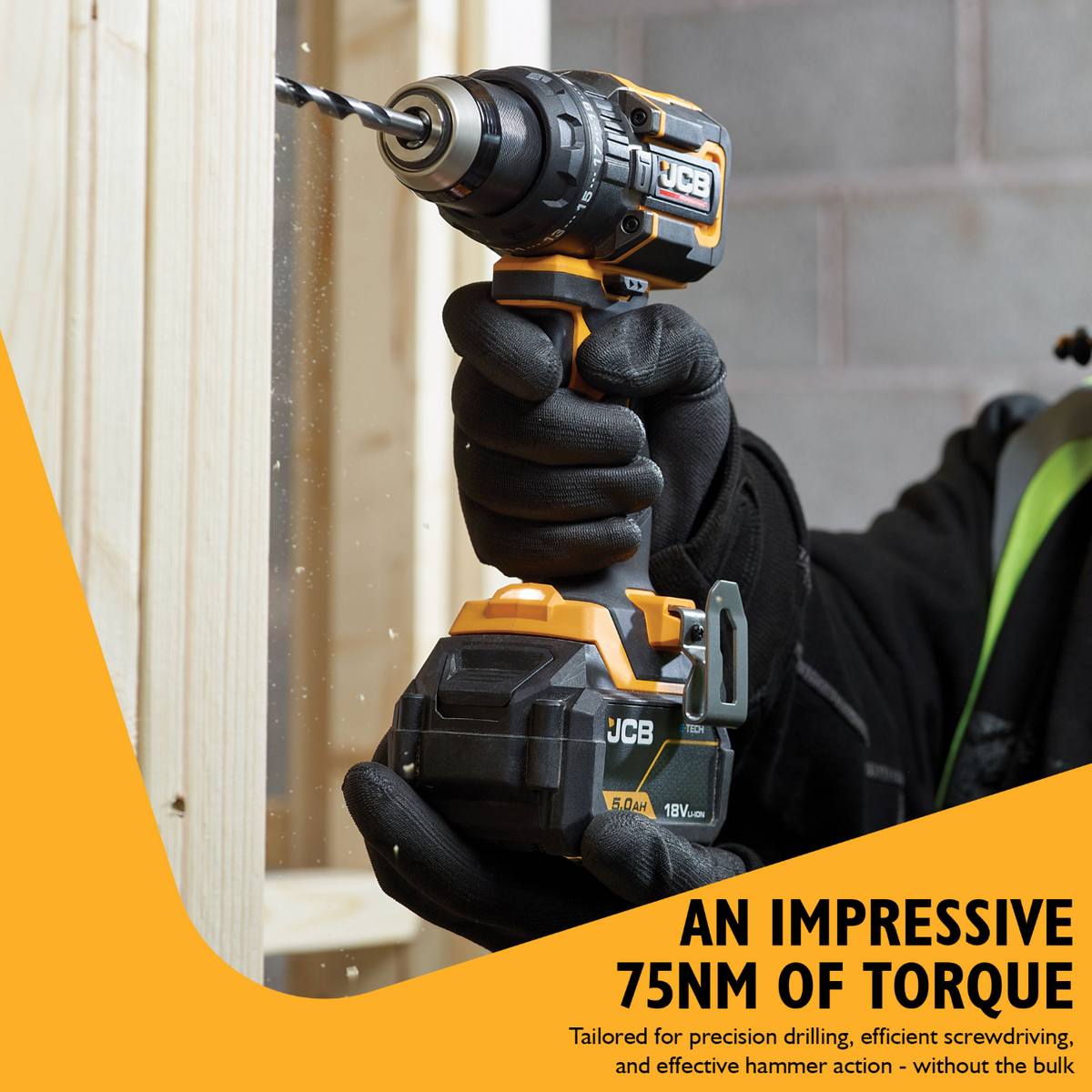 JCB Pro 18V Compact Combi Drill 75Nm, Brushless, 2-Speed, 23+3 Positions & 13mm Metal Chuck (Bare Tool)