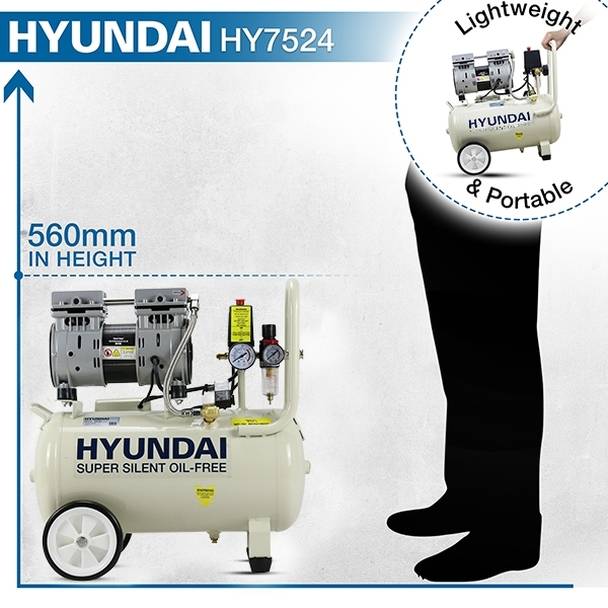Hyundai 24 Litre Silenced Air Compressor 100PSI HY7524
