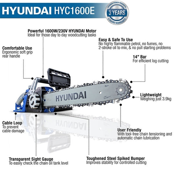 Hyundai HYC2400E / 230V 16" Bar Electric Chainsaw